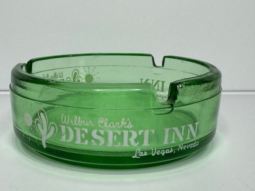 1960s Souvenir Green Glass Ashtray Wilbur Clark's Desert in Old Las Vegas NV